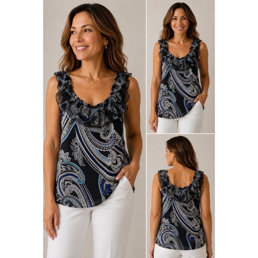 White House Black Market Size L Paisley Ruffle Off-The-Shoulder Top Org $68 New